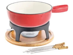 Rosenstein & Söhne Fondue:Käsefondue-Set Aus Emailliertem Gusseisen, Ø24 Cm