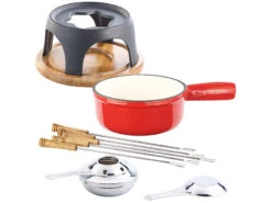 Rosenstein & Söhne Rechaud:Käsefondue-Set Aus Emailliertem Gusseisen, Ø16 Cm