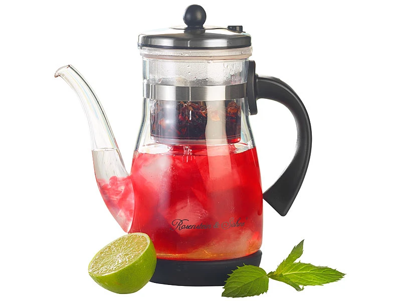 Rosenstein & Söhne Eisteemaschine:Eistee- & Tee-Bereiter-Kanne Mit Komfort-Brühfunktion, 850ml 1 Rosenstein & Söhne Eisteemaschine:Eistee- & Tee-Bereiter-Kanne Mit Komfort-Brühfunktion, 850ml