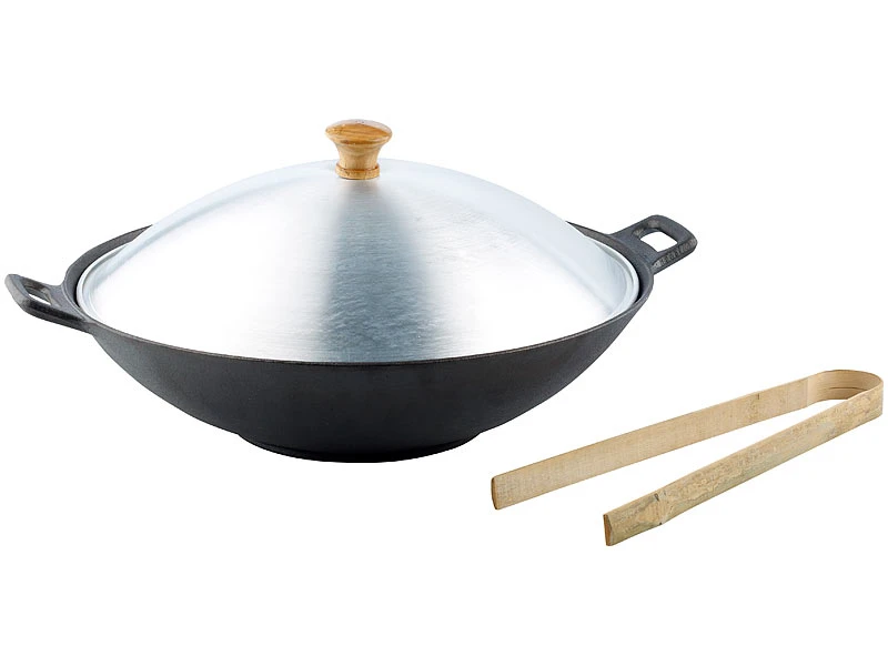 TS Wok Pfanne:Gusseisen Wok Set, 37cm 1 TS Wok Pfanne:Gusseisen Wok Set, 37cm