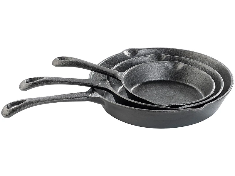 TS Bratpfannen:Gusseisen-Pfannen, 3er-Spar-Set (12,5/16,5/21 Cm) 1 TS Bratpfannen:Gusseisen-Pfannen, 3er-Spar-Set (12,5/16,5/21 Cm)