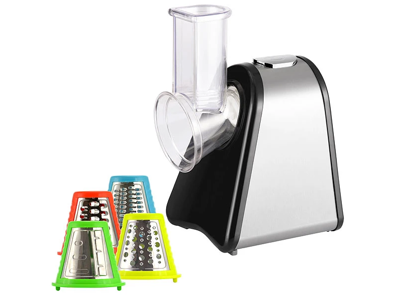 Rosenstein & Söhne Elektrische Reibe:Elektrische Universal-Küchenreibe Mit 4 Aufsätzen, 150 Watt 1 Rosenstein & Söhne Elektrische Reibe:Elektrische Universal-Küchenreibe Mit 4 Aufsätzen, 150 Watt