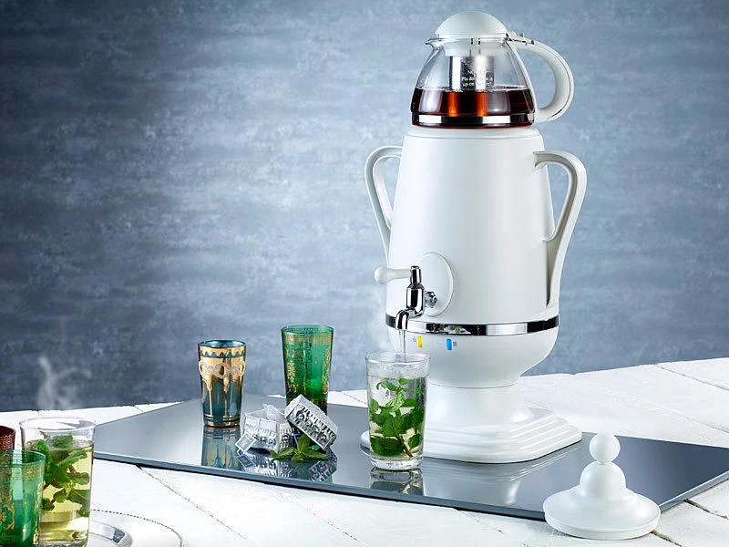 PEARL Samovar:Samowar-Teebereiter Mit Glas-Teekanne, 2.300 Watt, 3,5 Und 0,5 Liter 2 PEARL Samovar:Samowar-Teebereiter Mit Glas-Teekanne, 2.300 Watt, 3,5 Und 0,5 Liter – Bild 2