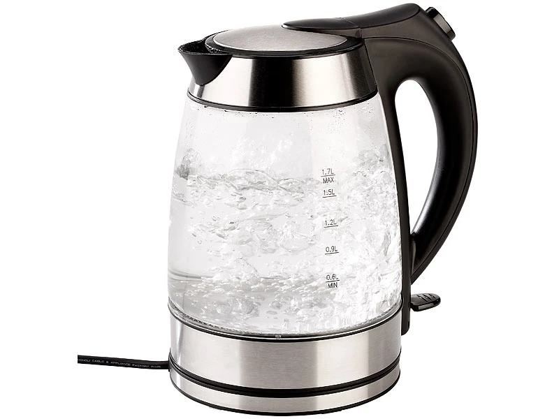 Rosenstein & Söhne Wasserkocher Glas:Wasserkocher, Temperaturabhängige LED-Beleuchtung, 1,7 Liter, 2200 W 1 Rosenstein & Söhne Wasserkocher Glas:Wasserkocher, Temperaturabhängige LED-Beleuchtung, 1,7 Liter, 2200 W