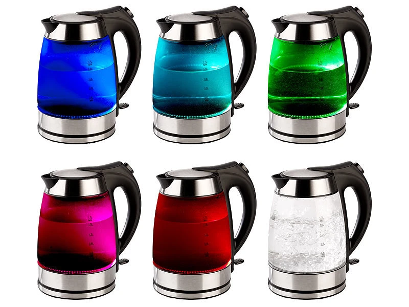 Rosenstein & Söhne Wasserkocher Glas:Wasserkocher, Temperaturabhängige LED-Beleuchtung, 1,7 Liter, 2200 W 2 Rosenstein & Söhne Wasserkocher Glas:Wasserkocher, Temperaturabhängige LED-Beleuchtung, 1,7 Liter, 2200 W – Bild 2