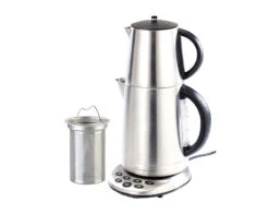 Rosenstein & Söhne Teemaschine:2in1-Edelstahl-Wasserkocher WSK-250.set & Teekanne
