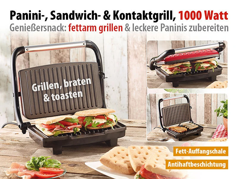 Rosenstein & Söhne Panini Sandwich Maker:Panini-, Sandwich- & Kontaktgrill CG-2510, 1.000 W 4 Rosenstein & Söhne Panini Sandwich Maker:Panini-, Sandwich- & Kontaktgrill CG-2510, 1.000 W – Bild 4