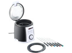 Rosenstein & Söhne Mini Fritteuse:Kompakte Tisch-Fritteuse Mit Fondue-Set, 0,9 Liter, 840 Watt