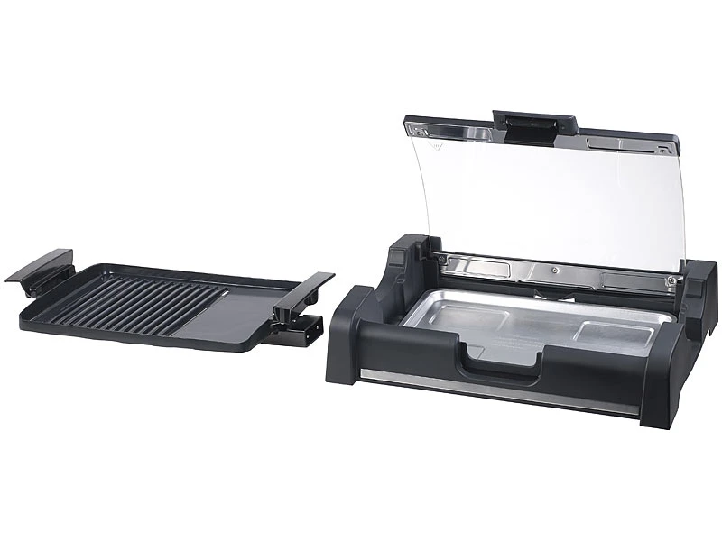 Rosenstein & Söhne Tischgrill Mit Deckel:Tischgrill Mit Glasdeckel, Keramik-beschichtete Grillplatte, 1.650 W 5 Rosenstein & Söhne Tischgrill Mit Deckel:Tischgrill Mit Glasdeckel, Keramik-beschichtete Grillplatte, 1.650 W – Bild 5