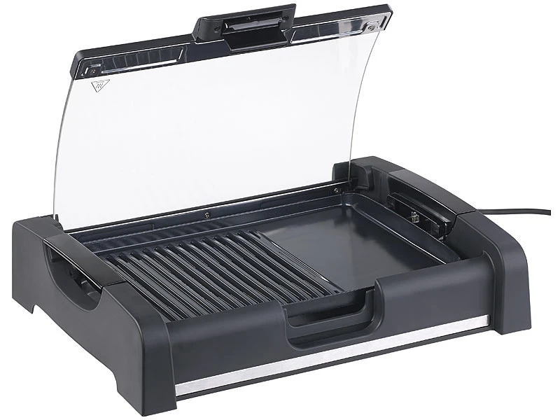 Rosenstein & Söhne Tischgrill Mit Deckel:Tischgrill Mit Glasdeckel, Keramik-beschichtete Grillplatte, 1.650 W 2 Rosenstein & Söhne Tischgrill Mit Deckel:Tischgrill Mit Glasdeckel, Keramik-beschichtete Grillplatte, 1.650 W – Bild 2