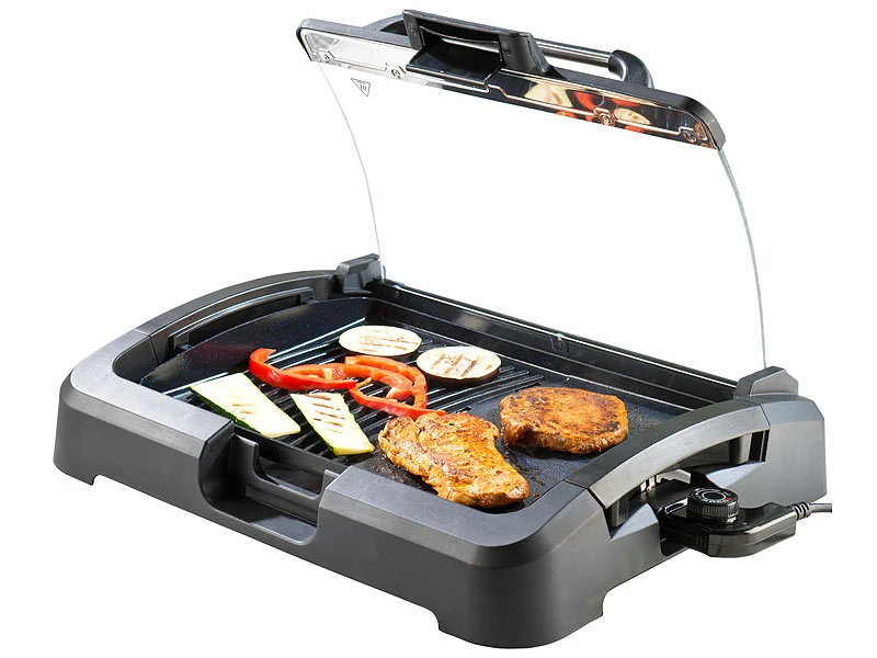 Rosenstein & Söhne Elektrogrill:XL-Tischgrill M. Glasdeckel, Keramik-beschichtete Grillplatte, 2.200 W 1 Rosenstein & Söhne Elektrogrill:XL-Tischgrill M. Glasdeckel, Keramik-beschichtete Grillplatte, 2.200 W