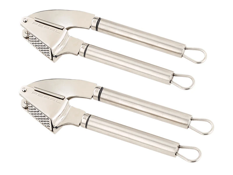PEARL Knoblauchquetsche:2er-Set Massive XL-Edelstahl-Knoblauchpressen, Ausklappbare Loch-Siebe 2 PEARL Knoblauchquetsche:2er-Set Massive XL-Edelstahl-Knoblauchpressen, Ausklappbare Loch-Siebe – Bild 2