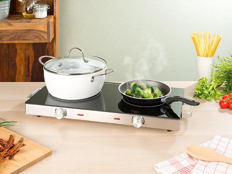 Rosenstein & Söhne Kochfeld:Glaskeramik-Doppelkochfeld Mit Infrarot-Wärme; 2.800 W; Ø 16.5 & 20 Cm 5 Rosenstein & Söhne Kochfeld:Glaskeramik-Doppelkochfeld Mit Infrarot-Wärme; 2.800 W; Ø 16.5 & 20 Cm – Bild 5