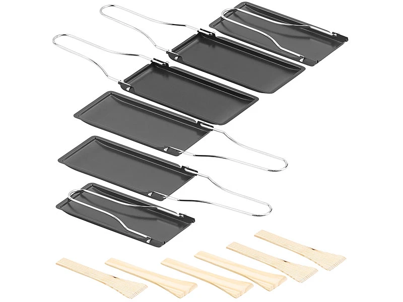 Rosenstein & Söhne Raclette Pfännchen:6er-Set Grill-Pfännchen Mit Klappbarem Griff, Spülmaschinenfest 1 Rosenstein & Söhne Raclette Pfännchen:6er-Set Grill-Pfännchen Mit Klappbarem Griff, Spülmaschinenfest