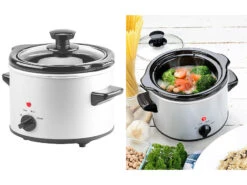 Rosenstein & Söhne Slowcooker:Elektrischer Schongarer, Keramik-Gartopf, Glasdeckel, 1,4 Liter, 100 W