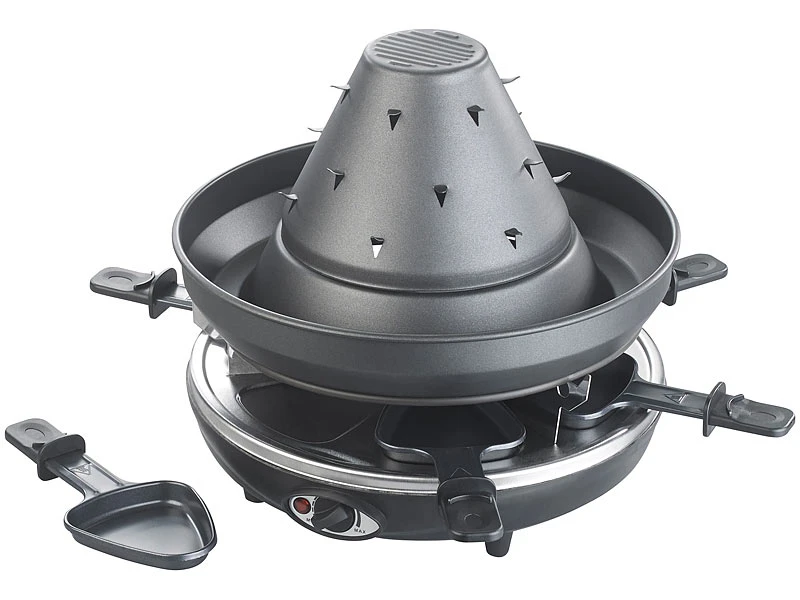 Rosenstein & Söhne Tartarenhut:Elektrischer 3in1-Tatarenhut- & Raclette-Grill Mit Fondue-Rinne, Für 6 4 Rosenstein & Söhne Tartarenhut:Elektrischer 3in1-Tatarenhut- & Raclette-Grill Mit Fondue-Rinne, Für 6 – Bild 4