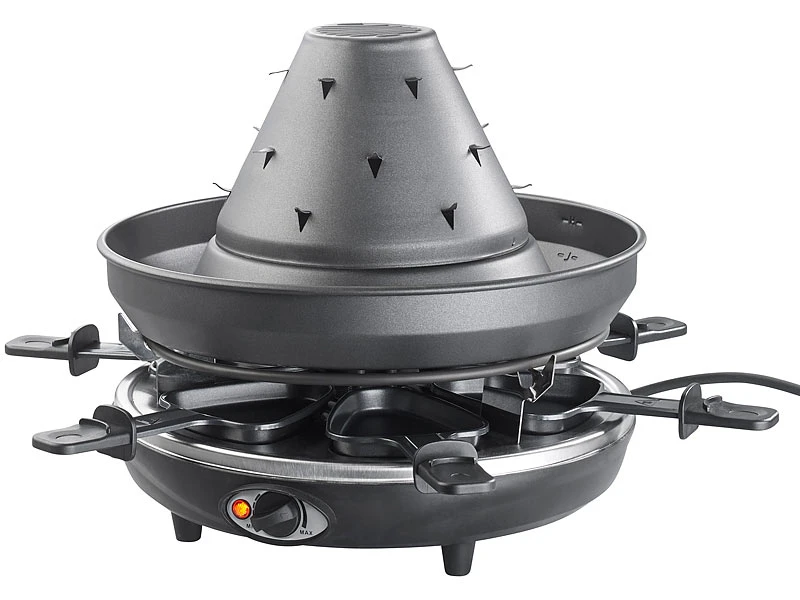 Rosenstein & Söhne Tartarenhut:Elektrischer 3in1-Tatarenhut- & Raclette-Grill Mit Fondue-Rinne, Für 6 2 Rosenstein & Söhne Tartarenhut:Elektrischer 3in1-Tatarenhut- & Raclette-Grill Mit Fondue-Rinne, Für 6 – Bild 2