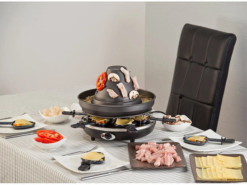 Rosenstein & Söhne Tartarenhut:Elektrischer 3in1-Tatarenhut- & Raclette-Grill Mit Fondue-Rinne, Für 6 6 Rosenstein & Söhne Tartarenhut:Elektrischer 3in1-Tatarenhut- & Raclette-Grill Mit Fondue-Rinne, Für 6 – Bild 6