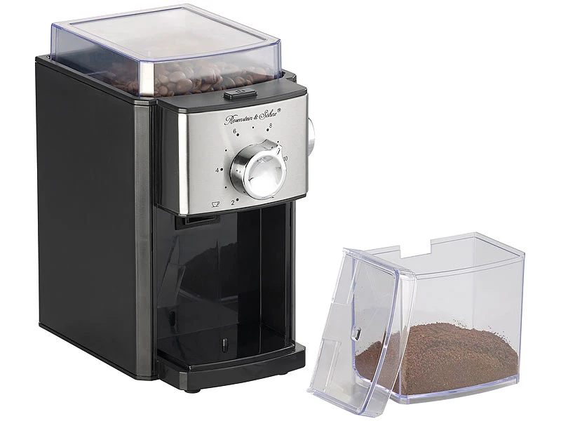 Rosenstein & Söhne Kaffemühle:Elektrische Kaffeemühle, Scheibenmahlwerk, Für 250 G Bohnen, 150 Watt 4 Rosenstein & Söhne Kaffemühle:Elektrische Kaffeemühle, Scheibenmahlwerk, Für 250 G Bohnen, 150 Watt – Bild 4