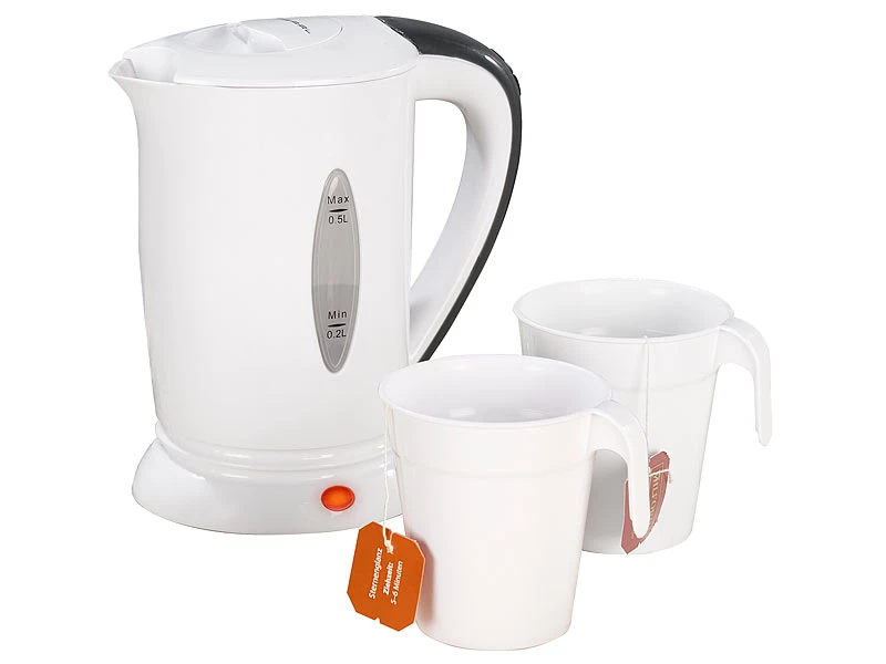 PEARL Mini Wasserkocher:Reise-Wasserkocher Mit 2 Bechern, 110/230 Volt, 650 Watt, 500 Ml 1 PEARL Mini Wasserkocher:Reise-Wasserkocher Mit 2 Bechern, 110/230 Volt, 650 Watt, 500 Ml
