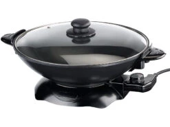 Rosenstein & Söhne Elektro Wok:Elektrischer Wok Mit Thermostat, Antihaftbeschichtet, 1.500 W, 5,1 L