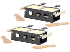 Rosenstein & Söhne Kerzen Raclette:2er-Set Teelicht-Raclette Für 2 Personen, Mit Schabern Und Teelichtern