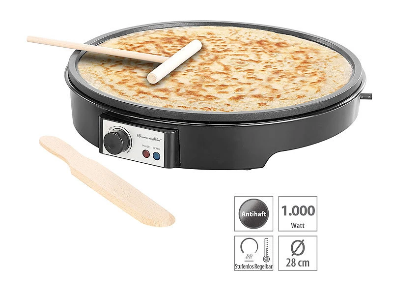 Rosenstein & Söhne Crepes Maschine:Elektrischer XL-Crêpes-Maker Mit Temperaturregler, 1.000 Watt, Ø 28cm 1 Rosenstein & Söhne Crepes Maschine:Elektrischer XL-Crêpes-Maker Mit Temperaturregler, 1.000 Watt, Ø 28cm