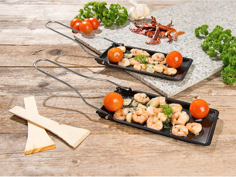 Rosenstein & Söhne Raclette Pfännchen:6er-Set Grill-Pfännchen Mit Klappbarem Griff, Spülmaschinenfest 10 Rosenstein & Söhne Raclette Pfännchen:6er-Set Grill-Pfännchen Mit Klappbarem Griff, Spülmaschinenfest – Bild 10