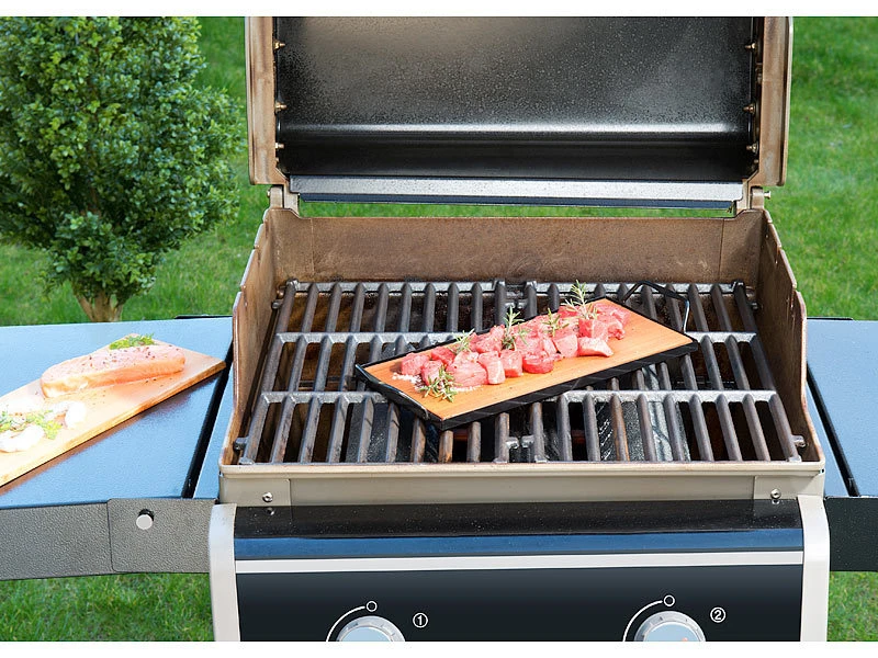 Rosenstein & Söhne Zedernholzbrett:2 Zedernholz-Grillbretter Für Holzkohle- & Gasgrills, Mit Metallrahmen 7 Rosenstein & Söhne Zedernholzbrett:2 Zedernholz-Grillbretter Für Holzkohle- & Gasgrills, Mit Metallrahmen – Bild 7