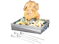 Rosenstein & Söhne Grillaufsatz:5in1-Grill-Aufsatz Aus Edelstahl, 4 Spieße, Für Hähnchen, Gemüse & Co.
