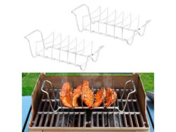 Rosenstein & Söhne Grillhalter:2er-Set 2in1-Sparerib-Halter & Bratenkorb Für Grill & Ofen, Edelstahl
