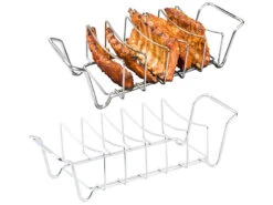 Alternative view of Rosenstein & Söhne Grillhalter:2er-Set 2in1-Sparerib-Halter & Bratenkorb Für Grill & Ofen, Edelstahl