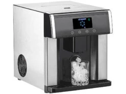 Rosenstein & Söhne Eiswürfel Maschinen:Eiswürfelmaschine & Wasserspender V2 Mit XL-Display, Edelstahl-Gehäuse