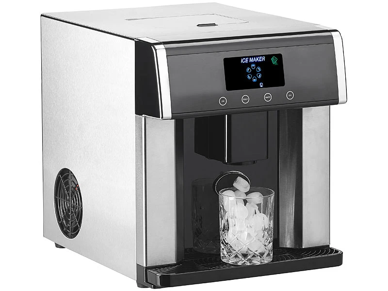 Rosenstein & Söhne Eiswürfel Maschinen:Eiswürfelmaschine & Wasserspender V2 Mit XL-Display, Edelstahl-Gehäuse 1 Rosenstein & Söhne Eiswürfel Maschinen:Eiswürfelmaschine & Wasserspender V2 Mit XL-Display, Edelstahl-Gehäuse