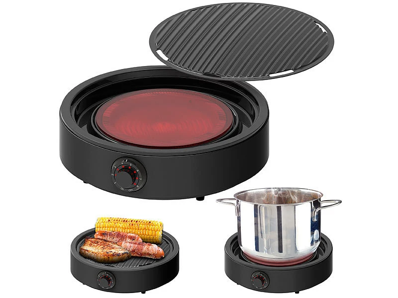 Rosenstein & Söhne Infrarot Kocher:2in1-Glaskeramik-Kochplatte & Rauchfreier Infrarot-Tischgrill, 2.000 W 1 Rosenstein & Söhne Infrarot Kocher:2in1-Glaskeramik-Kochplatte & Rauchfreier Infrarot-Tischgrill, 2.000 W