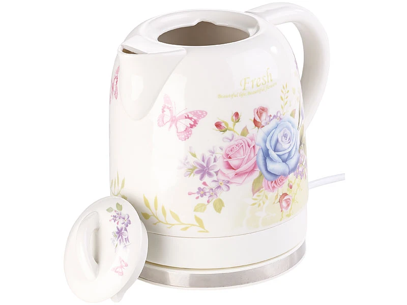 Rosenstein & Söhne Wasserkocher Blumen:Keramik-Wasserkocher Mit Blumenmuster, 1,7 Liter, 1.500 Watt 3 Rosenstein & Söhne Wasserkocher Blumen:Keramik-Wasserkocher Mit Blumenmuster, 1,7 Liter, 1.500 Watt – Bild 3
