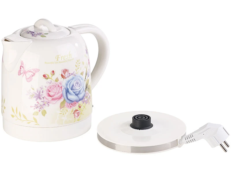 Rosenstein & Söhne Wasserkocher Blumen:Keramik-Wasserkocher Mit Blumenmuster, 1,7 Liter, 1.500 Watt 6 Rosenstein & Söhne Wasserkocher Blumen:Keramik-Wasserkocher Mit Blumenmuster, 1,7 Liter, 1.500 Watt – Bild 6