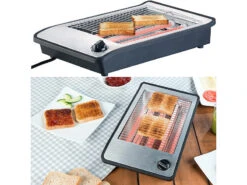 Rosenstein & Söhne Toaster:Flachtoaster Für Bis Zu 4 Brötchen, 3 Heizelemente, Timer, 600 Watt