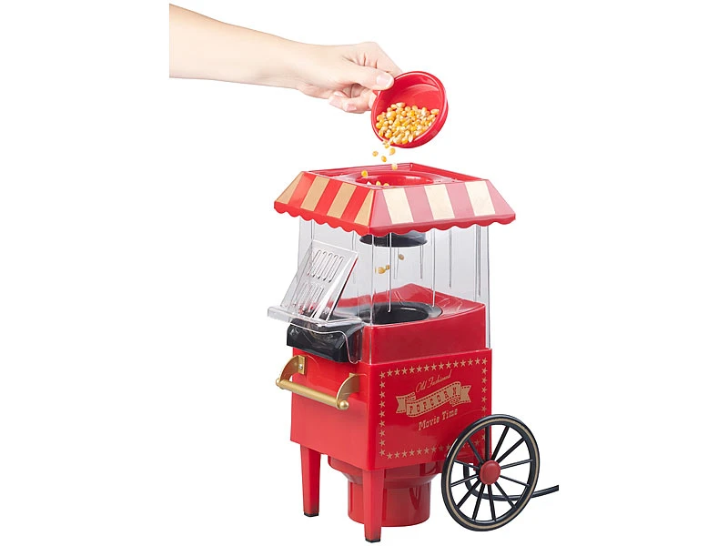 Rosenstein & Söhne Popkornmaker:Retro-Heißluft-Popcorn-Maschine, Miniatur-Rollwagen-Optik, 1.200 Watt 1 Rosenstein & Söhne Popkornmaker:Retro-Heißluft-Popcorn-Maschine, Miniatur-Rollwagen-Optik, 1.200 Watt