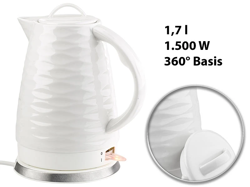 Rosenstein & Söhne Kocher Aus Porzellan:Porzellan-Wasserkocher WSK-270.rtr, 1,7 Liter (Versandrückläufer) 2 Rosenstein & Söhne Kocher Aus Porzellan:Porzellan-Wasserkocher WSK-270.rtr, 1,7 Liter (Versandrückläufer) – Bild 2