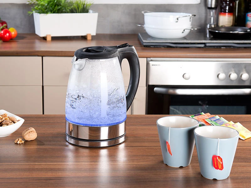 Rosenstein & Söhne Kettle:Glas-Wasserkocher Mit Blauer LED-Beleuchtung, 2.200 Watt, 1,7 Liter 7 Rosenstein & Söhne Kettle:Glas-Wasserkocher Mit Blauer LED-Beleuchtung, 2.200 Watt, 1,7 Liter – Bild 7