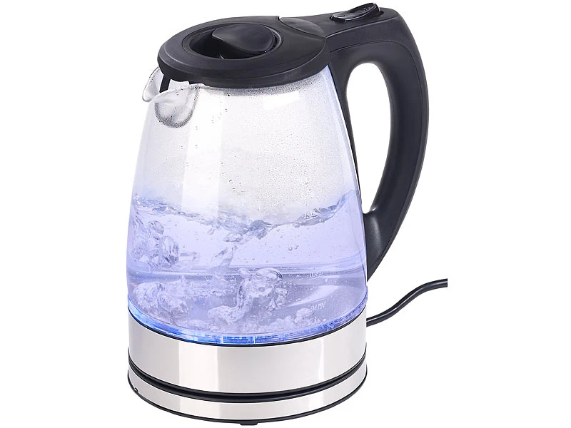 Rosenstein & Söhne Kettle:Glas-Wasserkocher Mit Blauer LED-Beleuchtung, 2.200 Watt, 1,7 Liter 1 Rosenstein & Söhne Kettle:Glas-Wasserkocher Mit Blauer LED-Beleuchtung, 2.200 Watt, 1,7 Liter