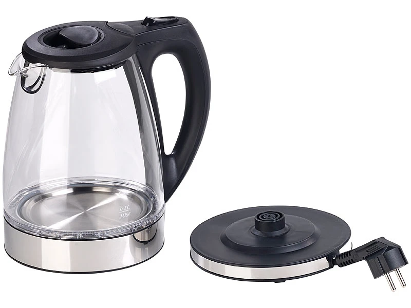 Rosenstein & Söhne Kettle:Glas-Wasserkocher Mit Blauer LED-Beleuchtung, 2.200 Watt, 1,7 Liter 2 Rosenstein & Söhne Kettle:Glas-Wasserkocher Mit Blauer LED-Beleuchtung, 2.200 Watt, 1,7 Liter – Bild 2