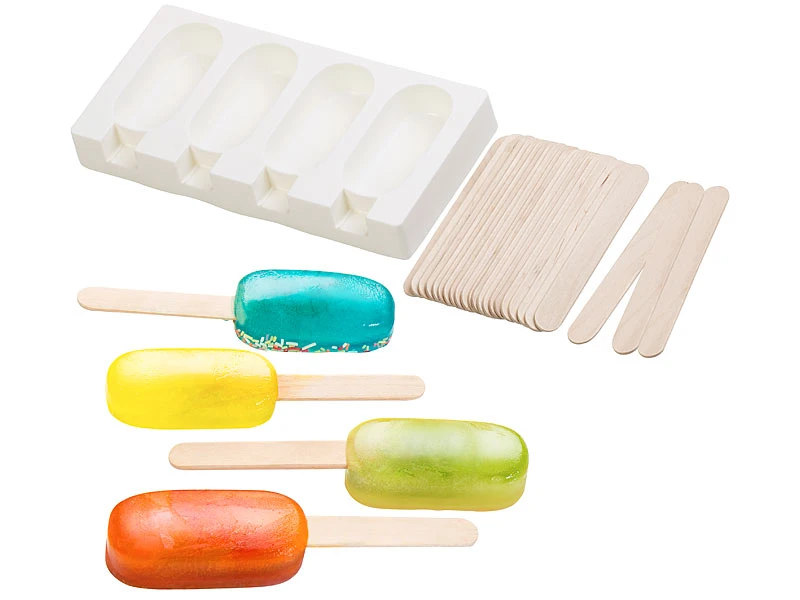 Rosenstein & Söhne Silikonform Eis Am Stiel:3 Silikon-Formen Für 12 Eis Am Stiel, Je 70 Ml, Mit 72 Holzstielen 3 Rosenstein & Söhne Silikonform Eis Am Stiel:3 Silikon-Formen Für 12 Eis Am Stiel, Je 70 Ml, Mit 72 Holzstielen – Bild 3