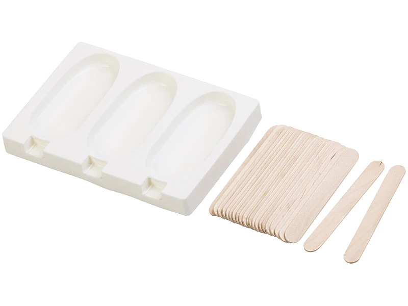Rosenstein & Söhne Silikon Eisform:Silikon-Form Für 3 Eis Am Stiel, Je 80 Ml, Mit 24 Holzstielen 2 Rosenstein & Söhne Silikon Eisform:Silikon-Form Für 3 Eis Am Stiel, Je 80 Ml, Mit 24 Holzstielen – Bild 2