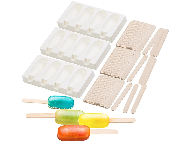 Rosenstein & Söhne Silikonform Eis Am Stiel:3 Silikon-Formen Für 12 Eis Am Stiel, Je 70 Ml, Mit 72 Holzstielen 1 Rosenstein & Söhne Silikonform Eis Am Stiel:3 Silikon-Formen Für 12 Eis Am Stiel, Je 70 Ml, Mit 72 Holzstielen