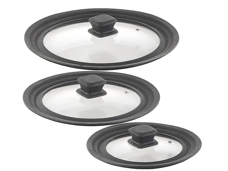 Rosenstein & Söhne Pfannendeckel:3er-Set Universal-Silikonrand-Glasdeckel Für Ø 16 - 28 Cm 1 Rosenstein & Söhne Pfannendeckel:3er-Set Universal-Silikonrand-Glasdeckel Für Ø 16 - 28 Cm