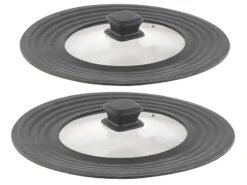 Rosenstein & Söhne Silikondeckel Für Töpfe:2er-Set Universal-Silikonrand-Glasdeckel, Ø 18 - 28 Cm