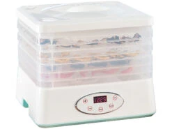 Rosenstein & Söhne Dörrgerät:Dörrautomat Mit 5 Dörr-Einsätzen & 24-Stunden-Timer, 35 - 70 °C, 250 W