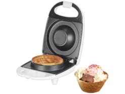 Rosenstein & Söhne Küchengeräte:Waffeleisen Für 1 Eiswaffel-Schälchen, Antihaft-beschichtet, 520 Watt